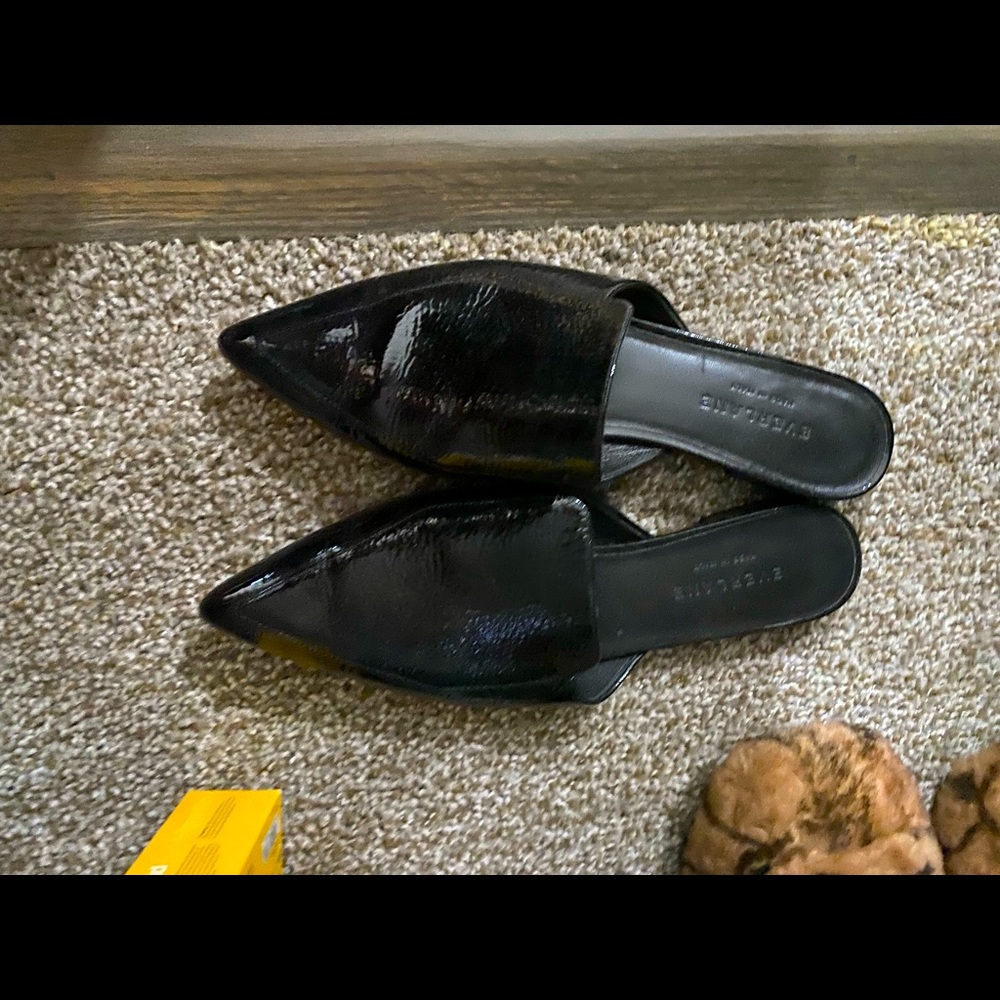 Everlane The Boss Mule Pointed Toe Flats Black Patent